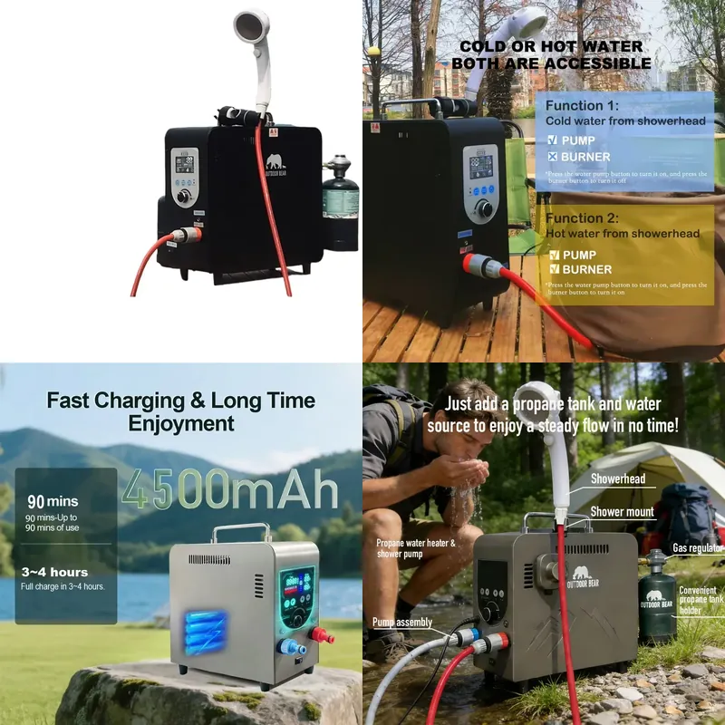 Outdoor Camping Water Heater - Przenośny prysznic kempingowy z funkcją grzania,